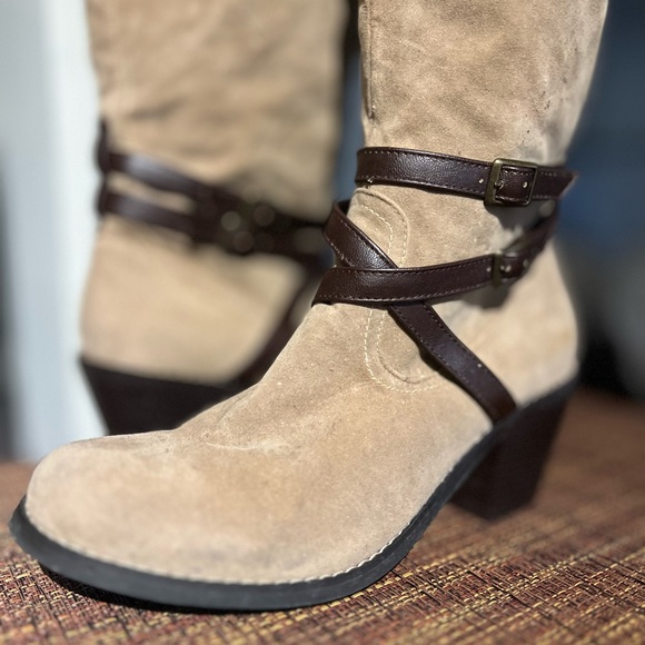 EUC Rampage madalena tan mid calf zip strappy boots size 7.5 women’s - Picture 10 of 11